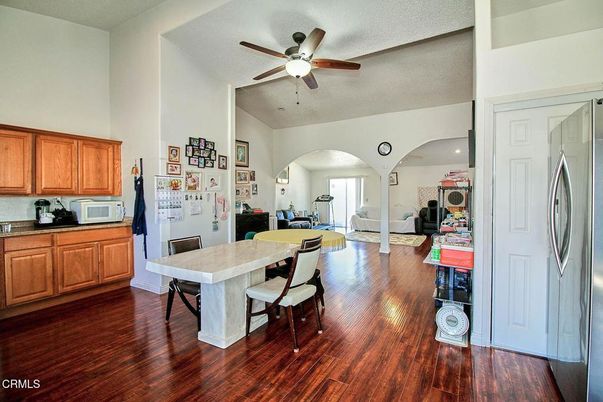Dining room, Interior, Kitchen, Recessed Lighting, Wood Texture Flooring