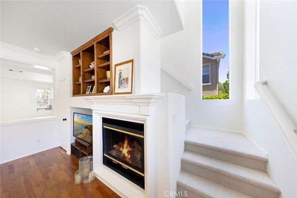 Fireplace, Interior, Recessed Lighting, Wood Texture Flooring