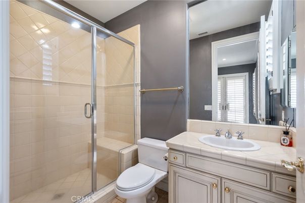 Bathroom, Glass Shower, Interior, Recessed Lighting, Tile Countertops
