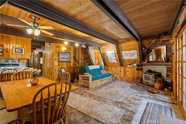 Dining room, Fireplace, Interior, Wooden Beams, Wooden Ceilings, Wooden Walls