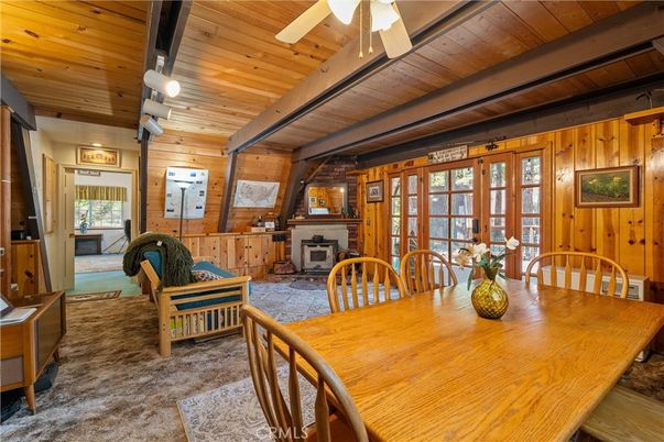 Dining room, Fireplace, Interior, Wooden Beams, Wooden Ceilings, Wooden Walls