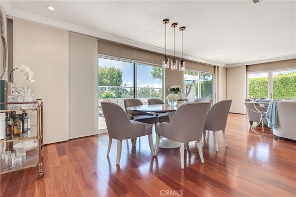 Dining room, Interior, Pendant Lights, Recessed Lighting, Wood Texture Flooring