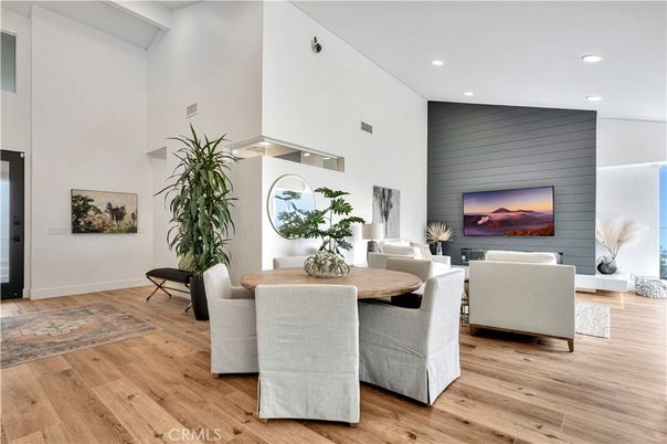 Dining room, Interior, Living room, Recessed Lighting, Wood Texture Flooring