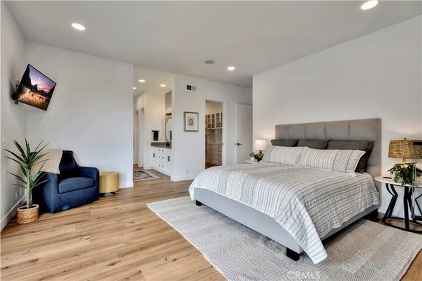 Bedroom, Interior, Recessed Lighting, Wood Texture Flooring