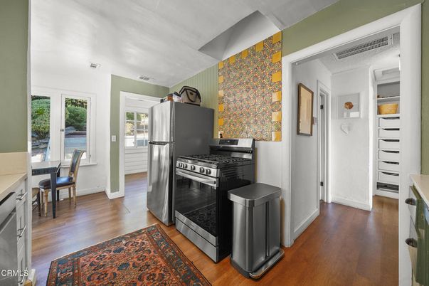 Interior, Kitchen, Stainless Steel Appliances, Wood Texture Flooring
