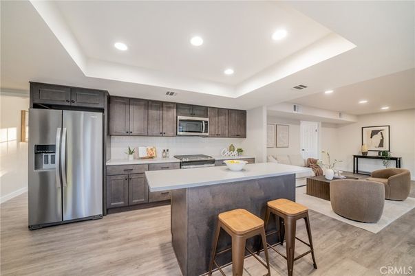 Interior, Kitchen, Living room, Recessed Lighting, Stainless Steel Appliances, Wood Texture Flooring
