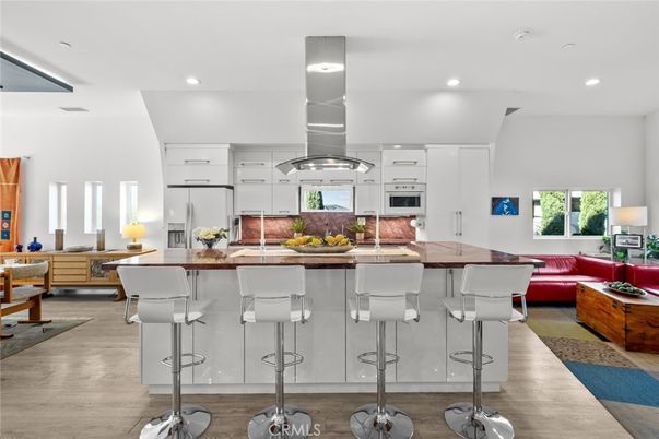 Interior, Kitchen, Living room, Recessed Lighting, Stainless Steel Appliances, Wood Texture Flooring