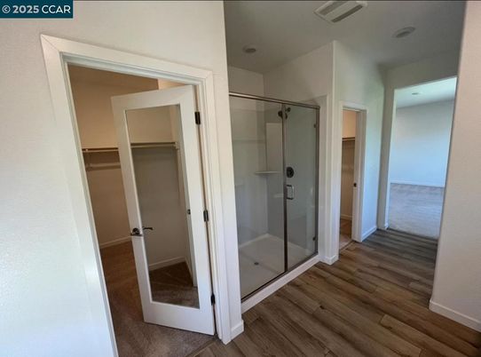 Bathroom, Glass Shower, Interior, Wood Texture Flooring