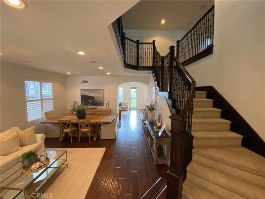 Dining room, Interior, Living room, Recessed Lighting, Wood Texture Flooring