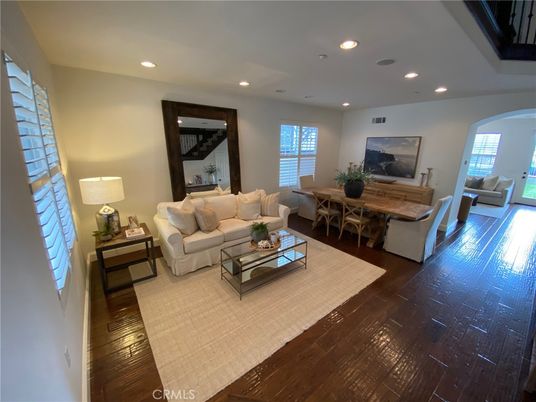 Dining room, Interior, Living room, Recessed Lighting, Wood Texture Flooring