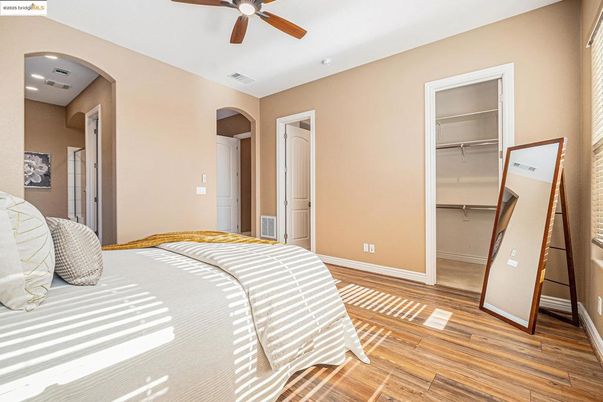 Bedroom, Interior, Recessed Lighting, Wood Texture Flooring