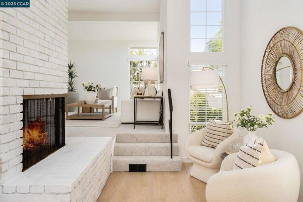 Fireplace, Interior, Living room, Stone Walls, Wood Texture Flooring