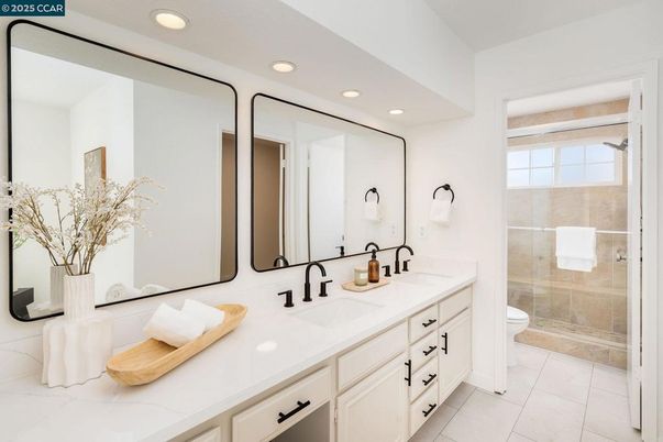 Bathroom, Dual Sink Vanities, Glass Shower, Interior, Recessed Lighting