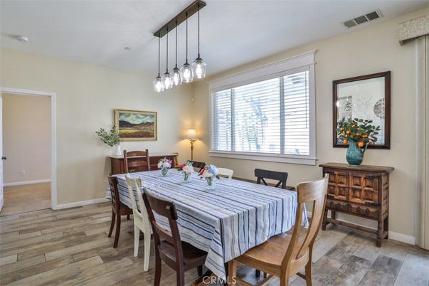 Dining room, Interior, Pendant Lights, Wood Texture Flooring