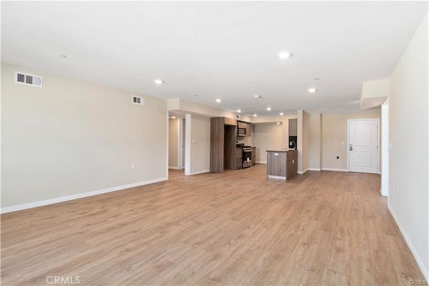 Empty room, Interior, Kitchen, Recessed Lighting, Wood Texture Flooring