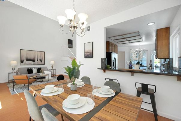 Chandelier, Dining room, Interior, Living room, Recessed Lighting, Wood Texture Flooring