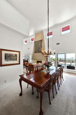 Chandelier, Dining room, Fireplace, Interior, Living room, Recessed Lighting