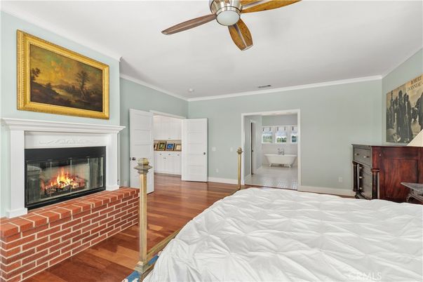 Bedroom, Fireplace, Interior, Wood Texture Flooring