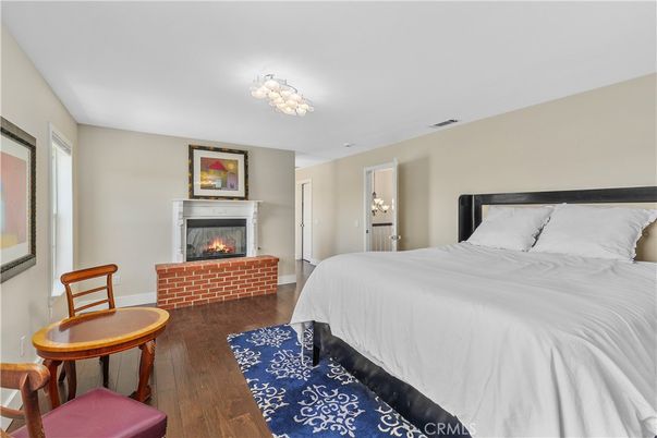 Bedroom, Fireplace, Interior, Wood Texture Flooring