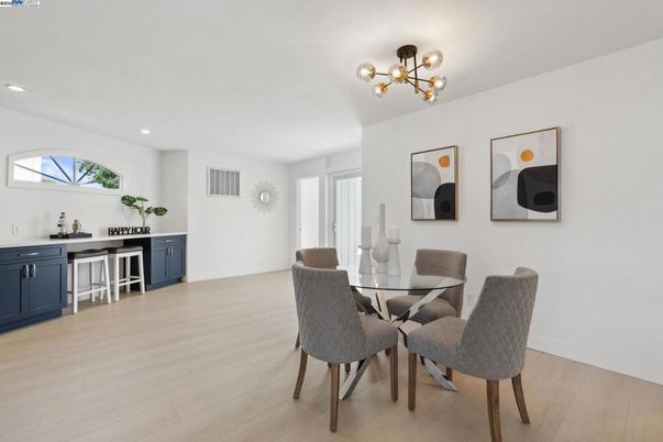 Dining room, Interior, Recessed Lighting, Wood Texture Flooring