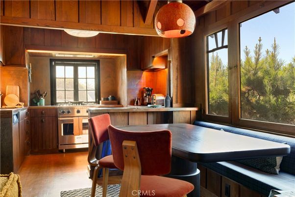 Dining room, Interior, Kitchen, Stainless Steel Appliances, Wood Texture Flooring, Wooden Walls