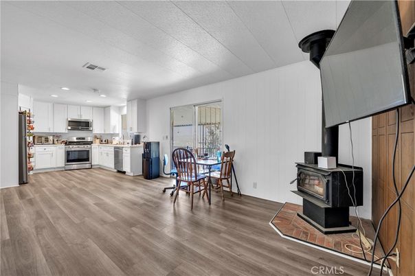Dining room, Interior, Kitchen, Recessed Lighting, Wood Texture Flooring