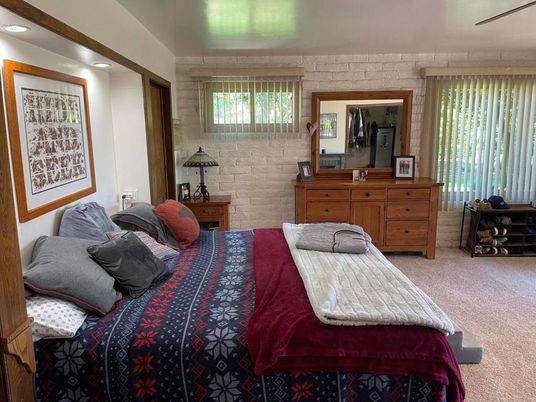 Bedroom, Interior, Recessed Lighting, Stone Walls