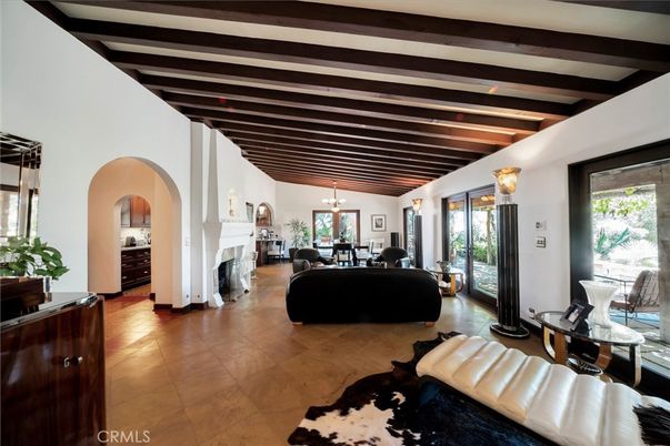 Fireplace, Interior, Living room, Pendant Lights, Wooden Beams