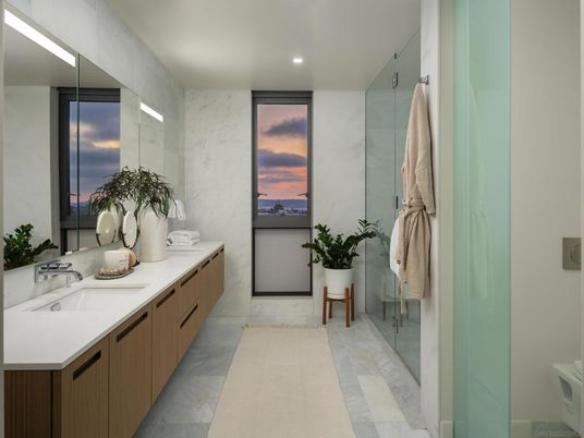 Bathroom, Dual Sink Vanities, Interior, Marble, Marble Walls, Recessed Lighting, Water