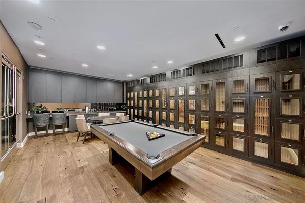 Billiard Table, Dining room, Game Room, Interior, Recessed Lighting, Wood Texture Flooring