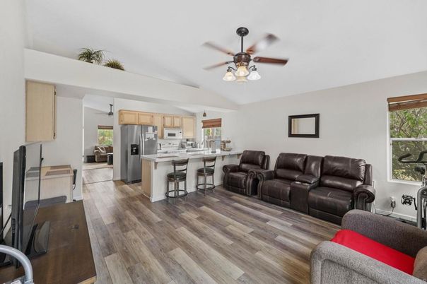 Interior, Kitchen, Living room, Stainless Steel Appliances, Wood Texture Flooring
