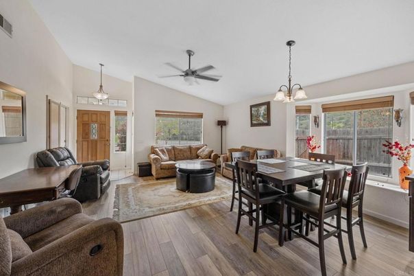 Dining room, Interior, Living room, Pendant Lights, Wood Texture Flooring