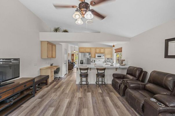 Home Theatre Room, Interior, Kitchen, Living room, Stainless Steel Appliances, Wood Texture Flooring