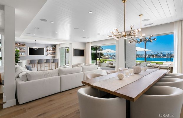 Dining room, Interior, Living room, Pendant Lights, Recessed Lighting, Water, Wood Texture Flooring