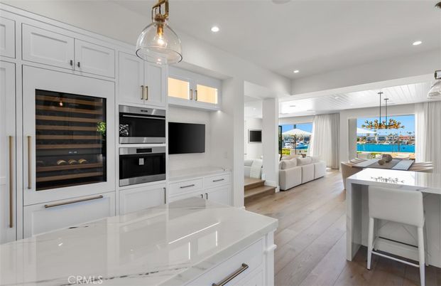 Interior, Kitchen, Living room, Pendant Lights, Recessed Lighting, Water, Wood Texture Flooring