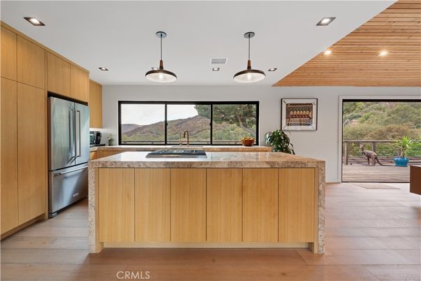 Interior, Kitchen, Pendant Lights, Recessed Lighting, Wooden Ceilings, Wood Texture Flooring