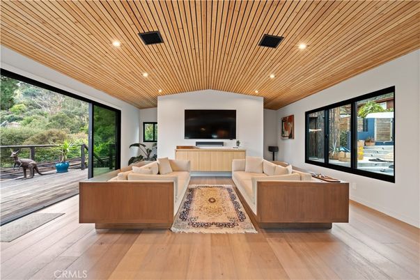Interior, Living room, Recessed Lighting, Wooden Ceilings, Wood Texture Flooring