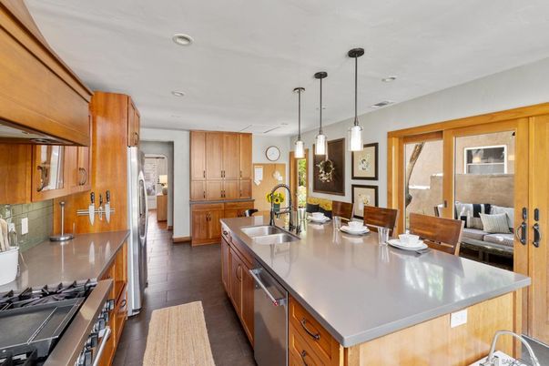 Interior, Kitchen, Pendant Lights, Recessed Lighting, Wood Texture Flooring