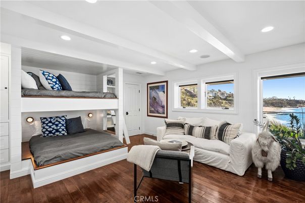 Bedroom, Interior, Living room, Recessed Lighting, Water, Wood Texture Flooring