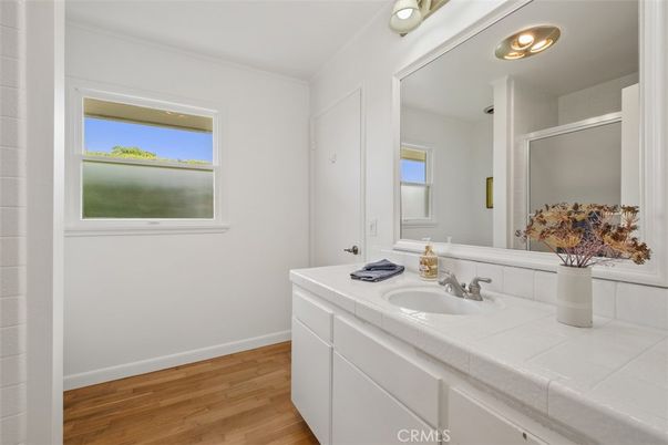 Bathroom, Interior, Tile Countertops, Wood Texture Flooring