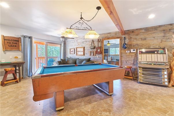 Billiard Table, Game Room, Interior, Pendant Lights, Recessed Lighting, Wooden Walls