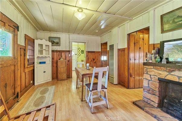 Dining room, Fireplace, Interior, Wood Texture Flooring