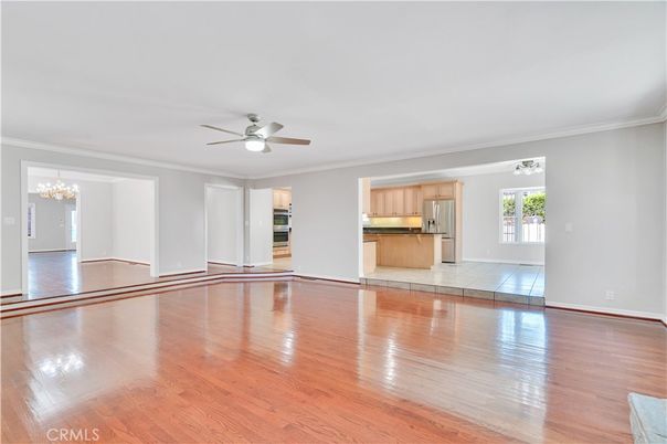 Chandelier, Empty room, Interior, Kitchen, Wood Texture Flooring