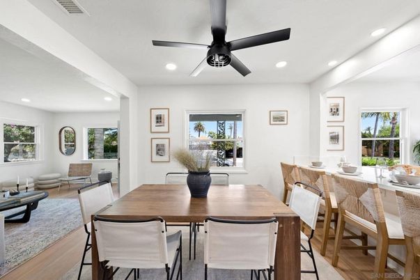 Dining room, Interior, Recessed Lighting, Wood Texture Flooring