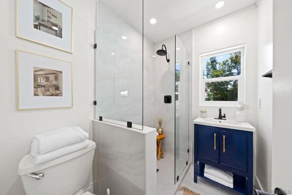 Bathroom, Glass Shower, Interior, Recessed Lighting