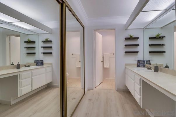 Bathroom, Dual Sink Vanities, Interior, Walk-in Closets, Wood Texture Flooring