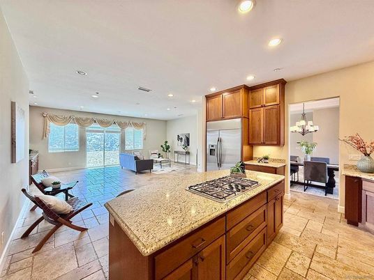 Chandelier, Dining room, Interior, Kitchen, Living room, Recessed Lighting, Stainless Steel Appliances