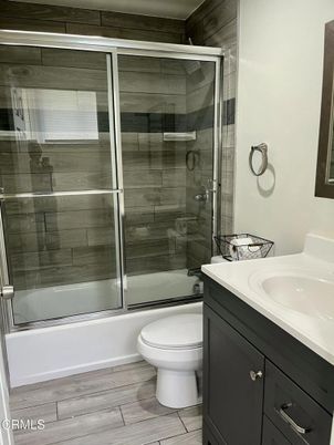 Bathroom, Glass Shower, Interior, Wood Texture Flooring