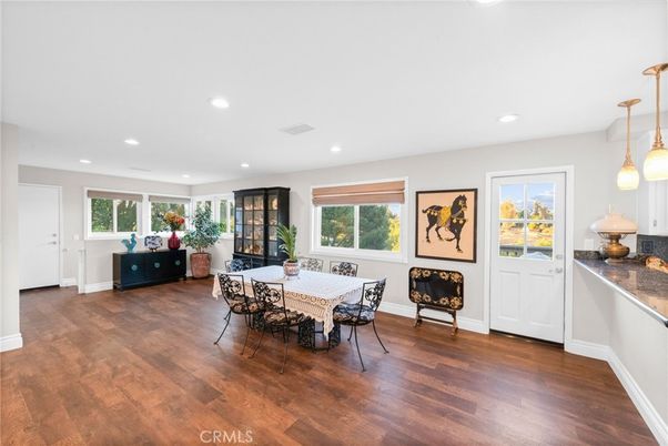 Dining room, Interior, Pendant Lights, Recessed Lighting, Wood Texture Flooring
