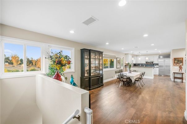 Dining room, Interior, Kitchen, Pendant Lights, Recessed Lighting, Wood Texture Flooring